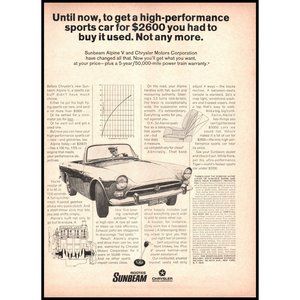 1967 Rootes Sunbeam Alpine V Convertible Roadster Vintage Print Ad Wall Art 8x11
